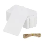 100 Pcs Blank Gift Tags with String, 2.8x1.6" Rectangular Wave Kraft Tags, White
