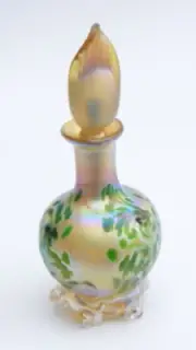 Gold Luster Perfume Bottle With Green Wave Design. Alcaraz. Art Glass