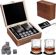 Whisky Gift Set For Man,Whiskey Glass Gift Set,Wooden Box Set With Eight Whiskey Stones,Two Glasses And One Tweezer.Mens Gifts,Birthday Gifts For Men.