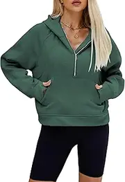 [Famulily] Womens Crop Zip Up Hoodies Long Sleeve Fleece Lined Sweatshirts Casual Fall Clothes with Pockets