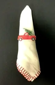 4 Christmas Holiday Ornaments Kitchen Napkin Rings Red Truck Tree Gift Tag