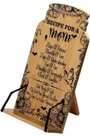 Mom Gift Stand Holder 4 CookBook Tablet iPhone Strong Bomboo Wood 11”x 8” NEW
