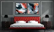 Set of 2 Black Red Stretched Canvas Print