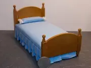 Dollhouse Miniature Single Bed Walnut with Blue Bedspread 1:12 inch scale C102