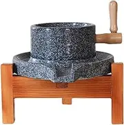 Black Sisal Stone Small Stone Mill, Small Old Stone Mill, Vintage Handmade Stone Mill with Wooden Stand, Manual Coffee Grinder, Suitable for Grinding Wheat, Rice(25cm/9.8in)