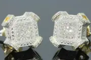 1.60Ct Round Cut Moissanite Men's Cluster Stud Earrings 14K Yellow Gold Plated