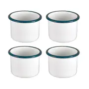 4x Urban Style Enamelware 5cm Ramekin Bowl Dip/Sauce Container w/ Blue Rim White