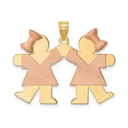 14k Two-tone Gold Two-tone Gold Large Double Girls Engravable Charm