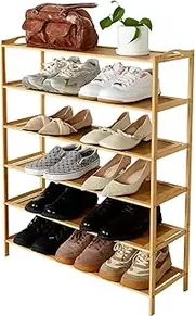 KJDFHNB 6 Tier Bamboo Shoe Rack for Closet, Free Standing Shoe Racks, Stackable Shoes Rack Organizer, Bamboo Wood Shoe Rack for Entryway and Closet Hallway (27.5" x 9.25" x 40.3")