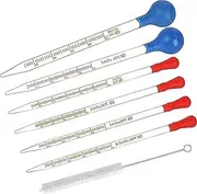 6 Pcs Glass Pipettes Graduated Dropper Kit,0.5ml /1ml/ 2ml/ 3ml /5ml /10ml Thick Glass Dropper Scale Pipette,with 6 Rubber Caps and 2 pcs Droppers Brush,Used to Transfer Liquids
