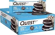Quest Nutrition Protein Bar, Cookies & Cream, 21g Protein, 4g Net Carbs, 200 Cals, High Protein Bars, Low Carb Bars, Gluten Free, Soy Free, 2.1 oz Bar, 12 Count