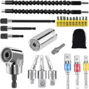 Flexible Drill Bit Extension and Universal Socket Tool Set, Hex Shank 105° Righ