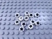 LEGO New Lot of 12 White 1x1 Round Tiles with Black Star