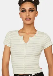 [Dickies Girl] SS Crop Button Front Striped Tee