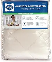 Sealy Baby Quilted Organic Cotton Top Breathable Fitted Waterproof Baby Crib Mattress Protector, Crib Mattress Topper, Toddler Bed Mattress Protector, Machine Washable/Dryer Friendly, 52” x 28”- Cream
