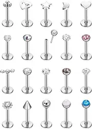 [LOREMOW] 20Pcs 20G 18G Surgical Steel Threadless Nose Ring Studs for Women Men Push in Nose Studs Flat Back Cartilage Tragus Earrings Helix Labret Piercing Jewelry