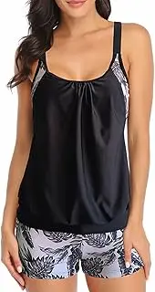 [Generic] Womens Bathing Suits Shorts Set Women Plus Size Vintage Print Strappy Back Tankini Set Two Piece Bathing Suit Beachwear Print Push Two Piece Swimwear Beachwear Swimsuit 3 Piece Bathing Suit Set