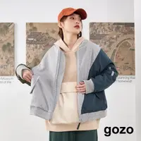 在飛比找momo購物網優惠-【gozo】拼色異材質鋪棉棒球外套(兩色)