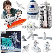 Wbzle Space Toys for Kids, Space Capsule Toys Set with Light and Sound, Space Shuttle Toys Rocket Toy, Stem Toys with Aircraft, Space Rover, Astronauts, Satellites, Signal Receiver