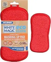 White Magic Dish Cleaning Microfibre Eco Cloth Washing Up Pad, Non Scratch, Rough Scrubbers Side for Non-Stick Cookware, Soft Scrub Side for Dishes (Coral)