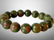 7.5" 12mm "Spring Field/Lovely"~Pink Green UNAKITE Unisex Stretch Bracelet A1397