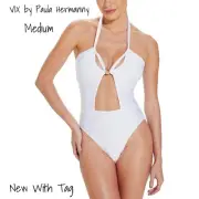ViX by Paula Hermanny Brenda One-Piece Swimsuit White Medium New With Tag