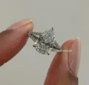 3 CT Pear Cut Moissanite Split Shank Engagement Ring For Women 14K White Gold