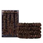 slip Pure Silk Back to Basics Skinny Scrunchies in Dark Brown, Set of 4