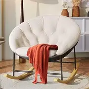 Kidirect Rocking Chair Nursery, Modern Upholstered Nursery Rocking Chairs with Cozy Cushion, Comfy Nursery Rocker & Large Round Saucer Sofa Chair for Reading, Suitable for Living Room/Bedroom (Beige)