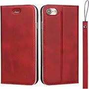 for iPhone SE 2020/ SE 2022 Case,iPhone 7 Case, iPhone 8 (4.7"),Cavor Folio Flip Leather Wallet Phone Case Stand Card Holder Magnetic Closure Clear TPU Bumper Slim thin Cover Case with Wristlet Strap- Red