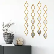 [Qunclay] Teardrop Mirror Wall Art Decorative Mirror Wall Decor Long Narrow Hanging Art for Apartment Living Room Bathroom Bedroom Entryway(Gold,4 Pcs)