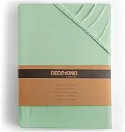 DecoKing Fitted Sheet Single 100% Combed Cotton Soft Jersey Bed Sheet 80x200-90x200 cm Pepper Mint Amber