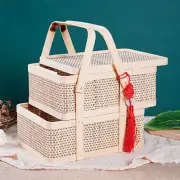 Natural Bamboo Basket Double-Layer Bread Storage Basket Dragon Boat Festival