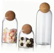 Glass Storage Jars with Ball Cork Lids - 3 Pcs Set, Decorative Round GS2407100