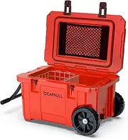55 Quart Cooler with Wheels, Ice Chests Portable Camping Cooler Holds Ice up to 6 Days, Leak-Proof Outdoor Insulated Cooler with Handle, Cup Holders, Hard Cooler for Camping, Beach, Boat