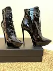New Saint Laurent Betty 110 Black Patent Leather Ankle Lace Up Boots Size 39.5