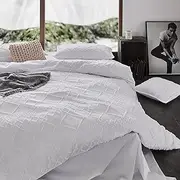 CleverPolly 100% Premium Brushed Microfibre Tufted (3Pcs) Quilt Cover Set - Ultra-Soft, Durable Embroidery Bedding Comforter Set - Machine Washable & Zipper Closure (White, Super King)