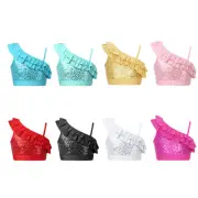 Kids Girls Single Shoulder Straps Dance Crop Tops Performance Sequins Tank Vest