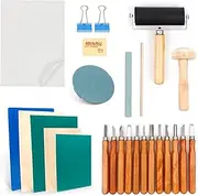 27 Piece Lino Cutting and Printing Set, Block Printing Starter Kit, with Stamp Block, Sculpting Tools, Tracing Paper and Ink Mixing Block for Stamp Carving and Printing Graphics