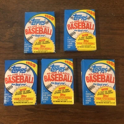 Five Unopened 1989 Topps Baseball Card Wax Packs