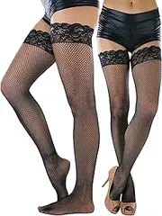 [ToBeInStyle] Women's Lace Top With Silicone Spandex Fishnet Thigh Hi