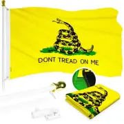 5 Feet Tangle Free Spinning Flagpole (White) Gadsden Flag Brass Grommets