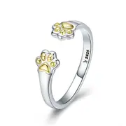Silver plating Animal Footprints Open Size Adjustable Finger Rings for Women Party Wedding Jewelry