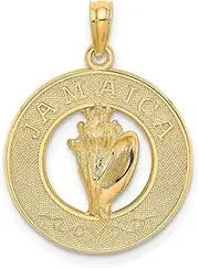[JewelryWeb] 14ct Gold Jamaica Round Frame With Conch Shell Center Charm Pendant Necklace 24.8x19.15mm Wide 3.6mm Thick