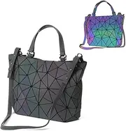 [Parnerme] Handbag Women's Geometric Bags Shoulder Bags Luminous Handbag Fashion Holographic Women Shoulder Bag Shard Grid PU Leather (Colour-2), Colour-2, L, Unique