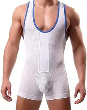 [ZSQBQ] Men Sexy Breathable Wrestling Singlet Boxer Briefs Underwear Sleeveless Restraint Bondage Leotard Bodysuit White