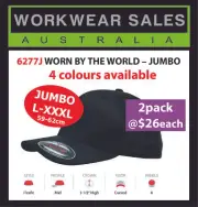 2 x Jumbo Flexfit Cap, Perma Curve Hats 6277J Worn by the world Caps Flex fit