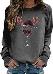[Generic] Classic Round Neck Sweatshirts Fashion Wine Glass Printed Sweatshirts Winter Long Sleeve Pullover Christmas Outfits