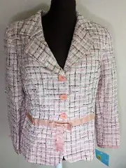 Sharon Anthony Pink Tweed Grosgrain Trim Blazer Jacket Size 14