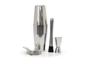 4pc Salt & Pepper Bond Boston Cocktail Drink Shaker Set Stainless Steel Silver